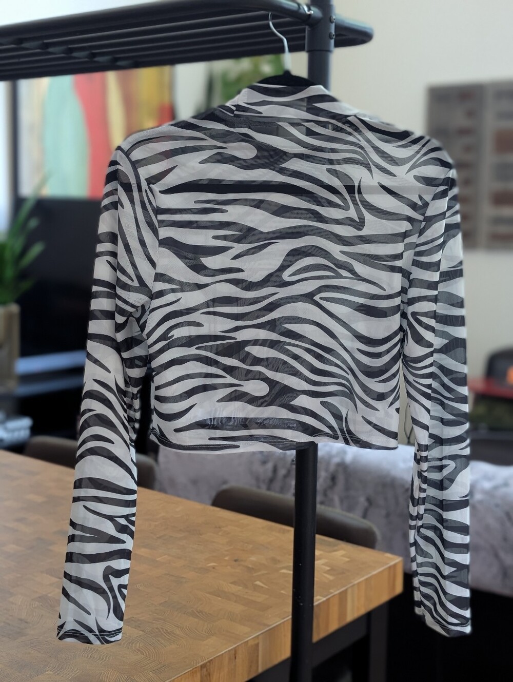 Sheer mesh zebra crop top